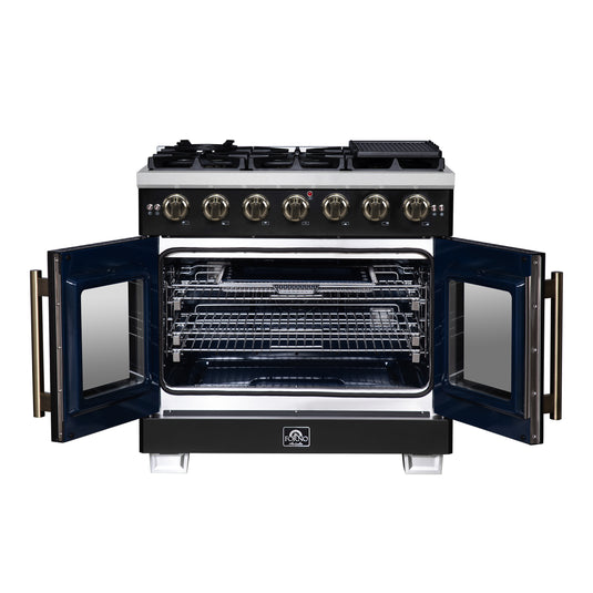 Forno Capriasca 36-Inch, Black Freestanding French Door Gas Range with 6 Burners - FFSGS6460-36BLK