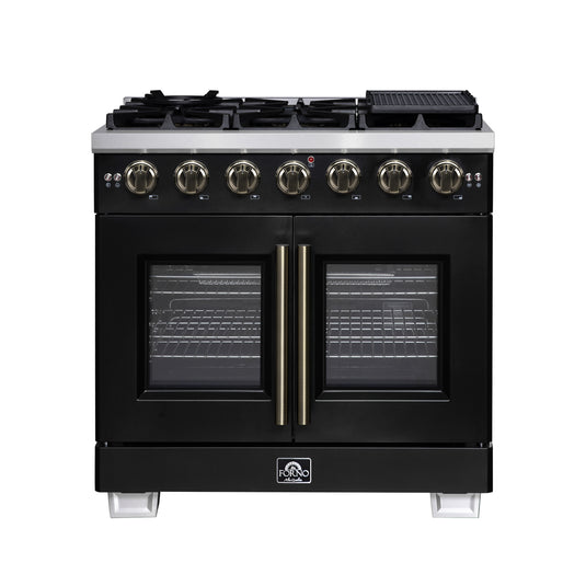Forno Capriasca 36-Inch, Black Freestanding French Door Gas Range with 6 Burners - FFSGS6460-36BLK