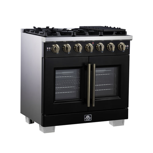 Forno Capriasca 36-Inch, Black Freestanding French Door Gas Range with 6 Burners - FFSGS6460-36BLK