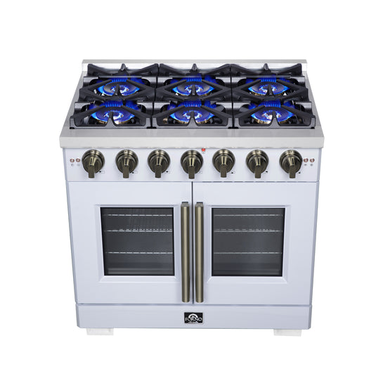 Forno Capriasca 36-Inch, White Freestanding French Door Gas Range with 6 Burners - FFSGS6460-36WHT