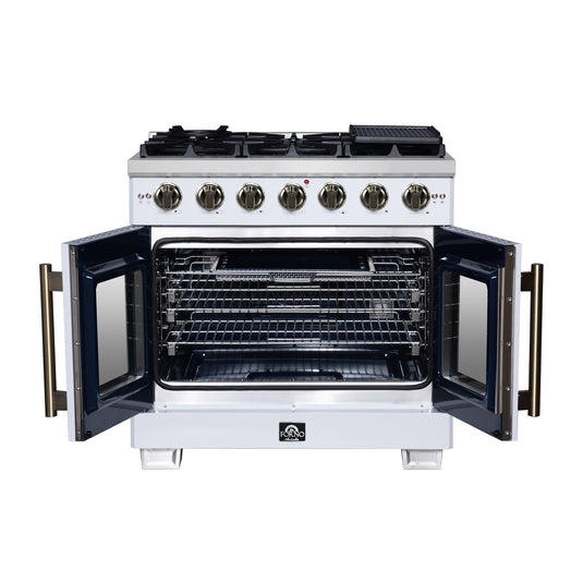 Forno Capriasca 36-Inch, White Freestanding French Door Gas Range with 6 Burners - FFSGS6460-36WHT