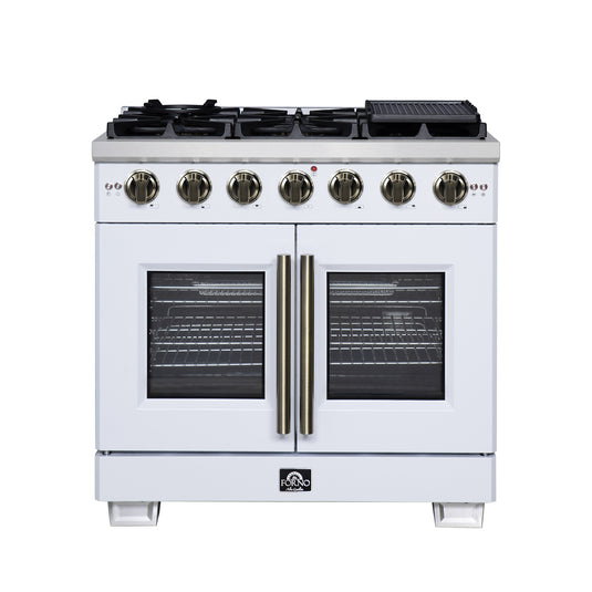 Forno Capriasca 36-Inch, White Freestanding French Door Gas Range with 6 Burners - FFSGS6460-36WHT