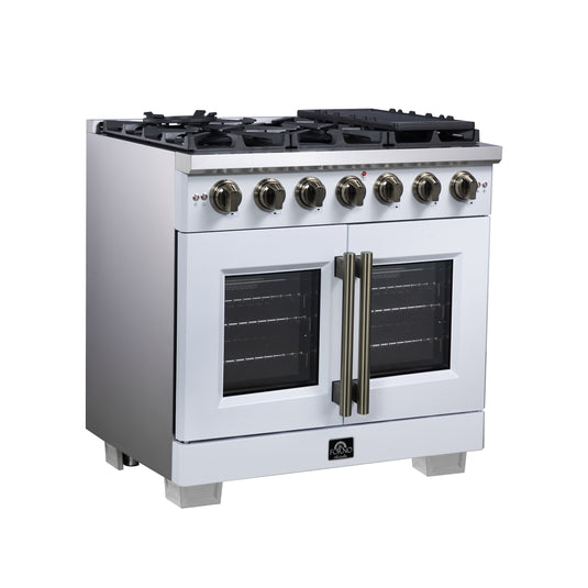 Forno Capriasca 36-Inch, White Freestanding French Door Gas Range with 6 Burners - FFSGS6460-36WHT