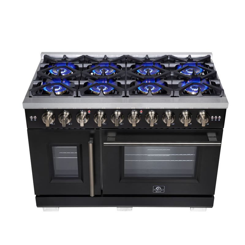 Load image into Gallery viewer, Forno Capriasca 48-Inch, Black Freestanding French Door Gas Range, 8 Burners, Convection Oven, Energy Efficient
