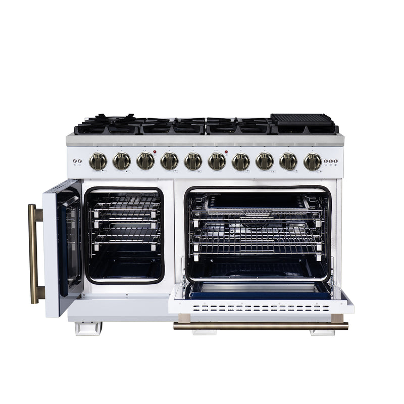 Load image into Gallery viewer, Forno Capriasca 48-Inch White Freestanding French Door Gas Range, 8 Burners, Convection Oven, Energy Efficient
