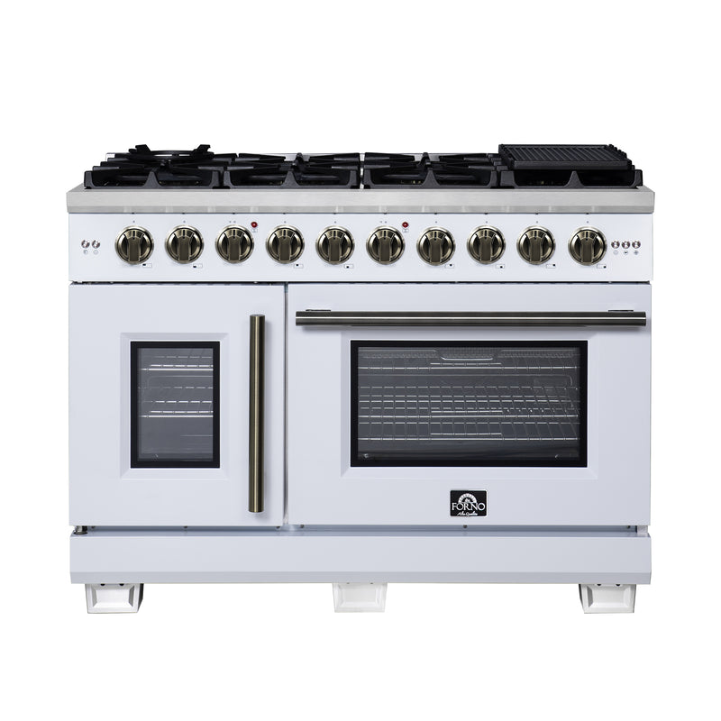 Load image into Gallery viewer, Forno Capriasca 48-Inch White Freestanding French Door Gas Range, 8 Burners, Convection Oven, Energy Efficient
