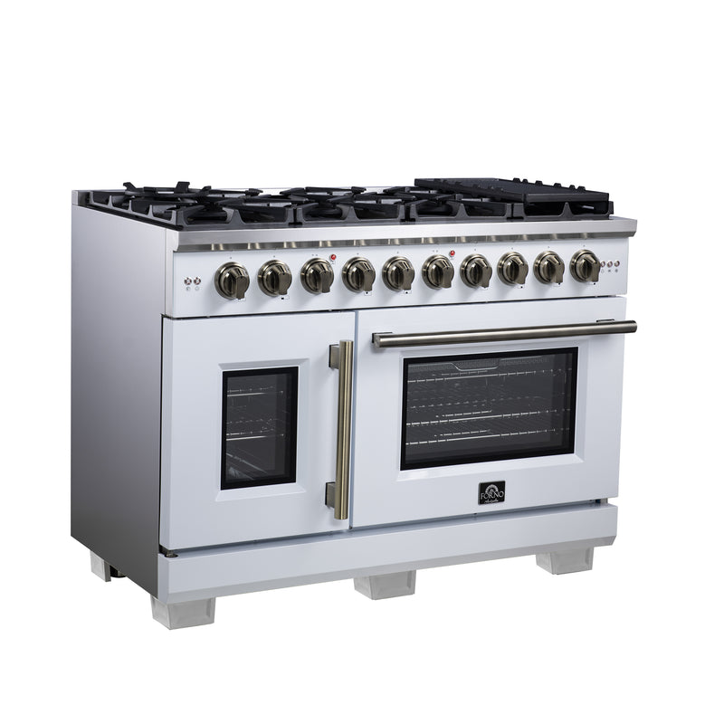 Load image into Gallery viewer, Forno Capriasca 48-Inch White Freestanding French Door Gas Range, 8 Burners, Convection Oven, Energy Efficient
