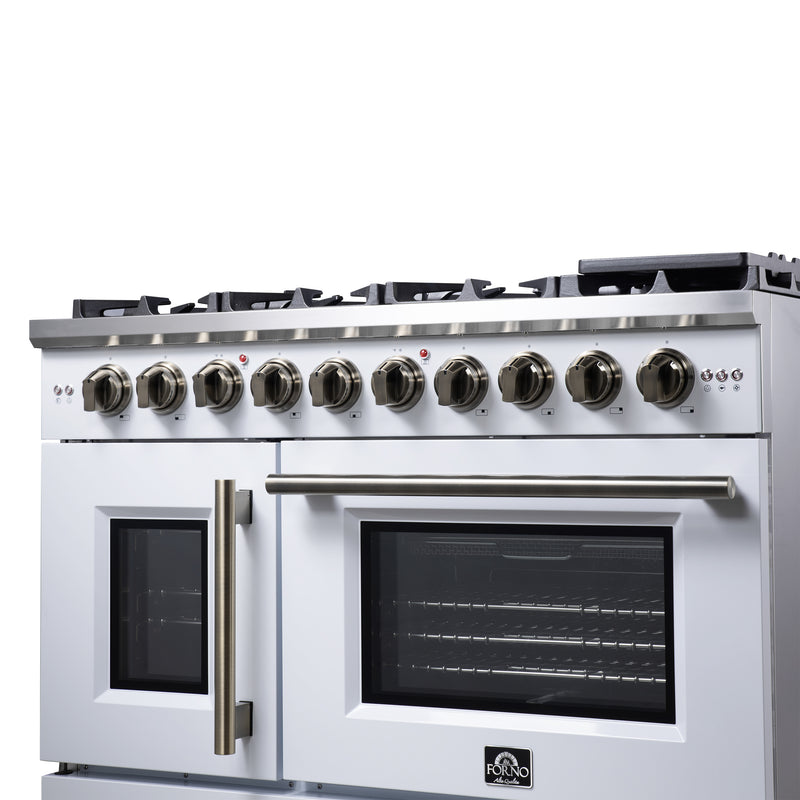 Load image into Gallery viewer, Forno Capriasca 48-Inch White Freestanding French Door Gas Range, 8 Burners, Convection Oven, Energy Efficient
