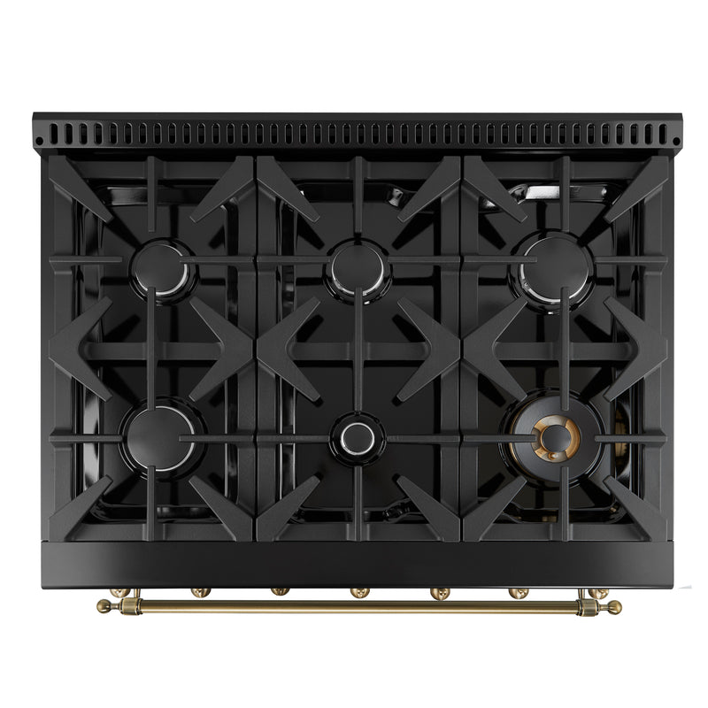 Load image into Gallery viewer, Forno Antico 36-Inch Freestanding Gas Range, Black, Antique Brass Design, 6 Burners, Convection Oven, Energy Efficient
