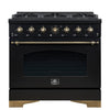 Forno Antico 36-Inch, Black Freestanding Gas Range with 6 Burners - FFSGS6219-36BLK