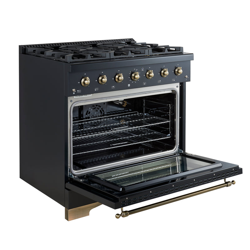 Load image into Gallery viewer, Forno Antico 36-Inch Freestanding Gas Range, Black, Antique Brass Design, 6 Burners, Convection Oven, Energy Efficient
