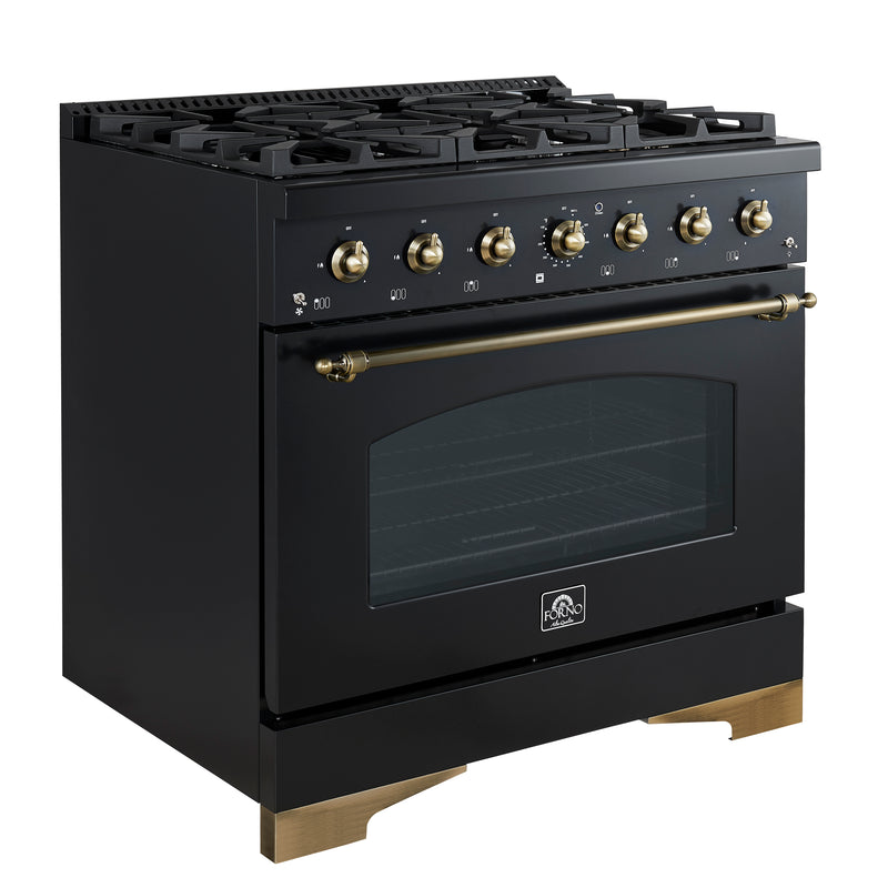 Load image into Gallery viewer, Forno Antico 36-Inch Freestanding Gas Range, Black, Antique Brass Design, 6 Burners, Convection Oven, Energy Efficient
