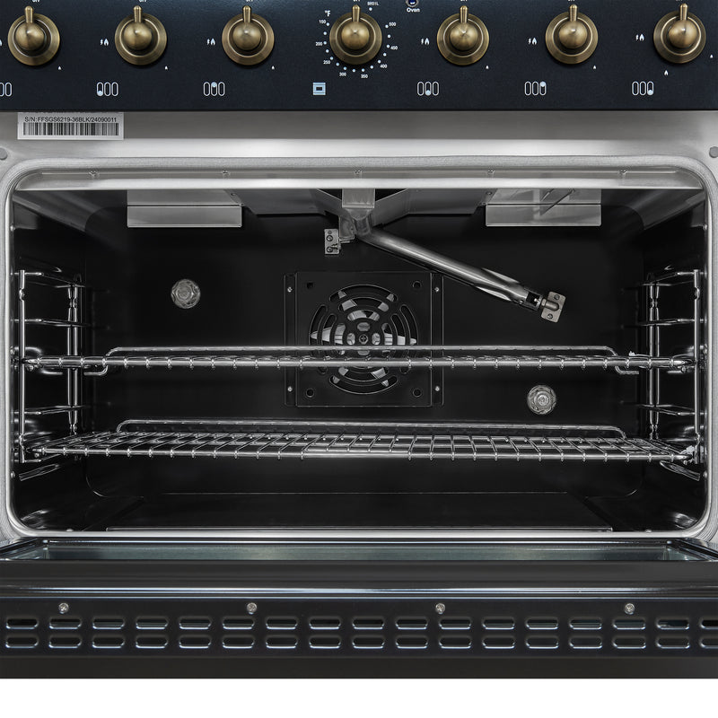 Load image into Gallery viewer, Forno Antico 36-Inch Freestanding Gas Range, Black, Antique Brass Design, 6 Burners, Convection Oven, Energy Efficient
