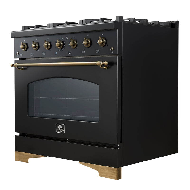 Load image into Gallery viewer, Forno Antico 36-Inch Freestanding Gas Range, Black, Antique Brass Design, 6 Burners, Convection Oven, Energy Efficient
