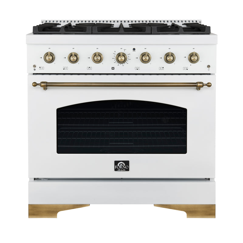 Load image into Gallery viewer, Forno Antico 36-Inch Freestanding Gas Range, White, Antique Brass Design, 6 Burners, Convection Oven, Energy Efficient
