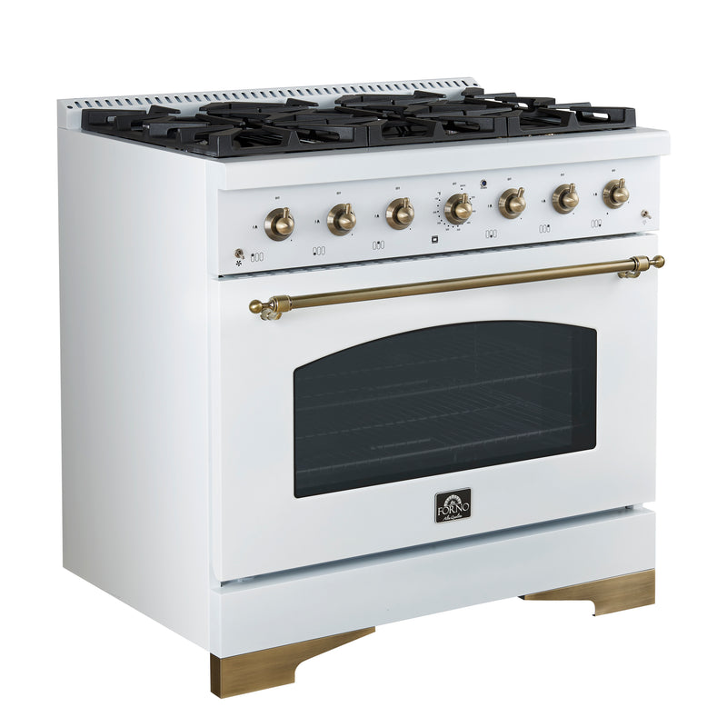 Load image into Gallery viewer, Forno Antico 36-Inch Freestanding Gas Range, White, Antique Brass Design, 6 Burners, Convection Oven, Energy Efficient
