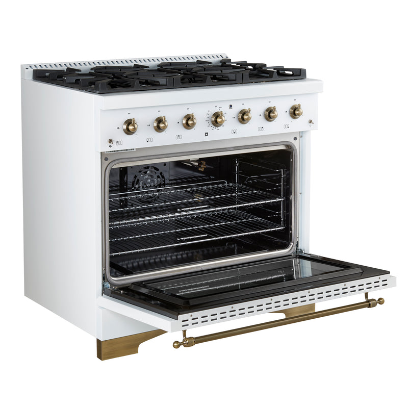 Load image into Gallery viewer, Forno Antico 36-Inch Freestanding Gas Range, White, Antique Brass Design, 6 Burners, Convection Oven, Energy Efficient
