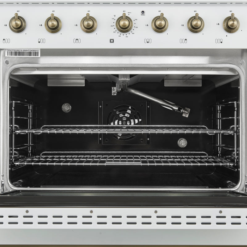 Load image into Gallery viewer, Forno Antico 36-Inch Freestanding Gas Range, White, Antique Brass Design, 6 Burners, Convection Oven, Energy Efficient
