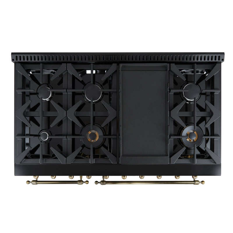 Load image into Gallery viewer, Forno Antico 48-Inch Freestanding Gas Range, Black, Antique Brass Design, 8 Burners, Griddle, Double Ovens, Energy Efficient
