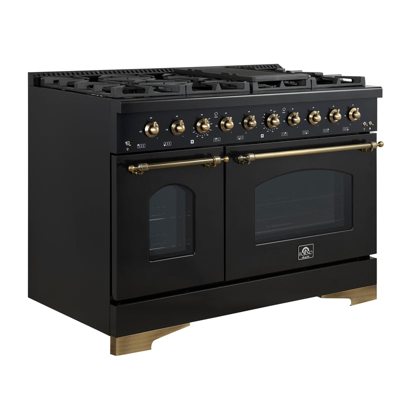 Load image into Gallery viewer, Forno Antico 48-Inch Freestanding Gas Range, Black, Antique Brass Design, 8 Burners, Griddle, Double Ovens, Energy Efficient
