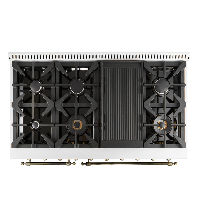 Load image into Gallery viewer, Forno Antico 48-Inch Freestanding Gas Range, White, Antique Brass Design, 8 Burners, Griddle, Double Ovens, Energy Efficient
