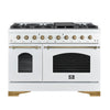 Forno Antico 48-Inch, White Freestanding Gas Range with 8 Burners, Griddle and Double Ovens - FFSGS6219-48WHT