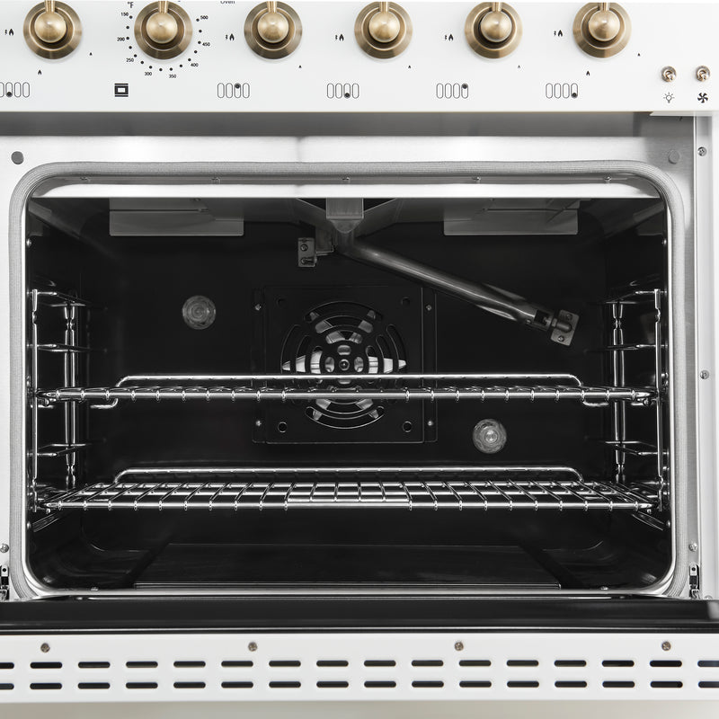 Load image into Gallery viewer, Forno Antico 48-Inch Freestanding Gas Range, White, Antique Brass Design, 8 Burners, Griddle, Double Ovens, Energy Efficient
