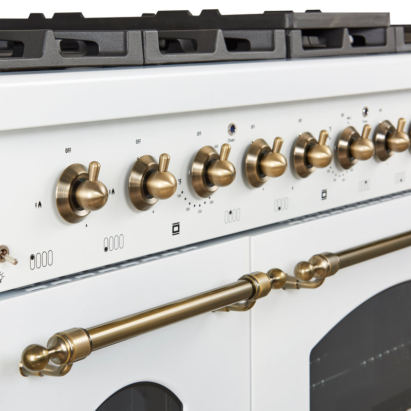 Load image into Gallery viewer, Forno Antico 48-Inch Freestanding Gas Range, White, Antique Brass Design, 8 Burners, Griddle, Double Ovens, Energy Efficient

