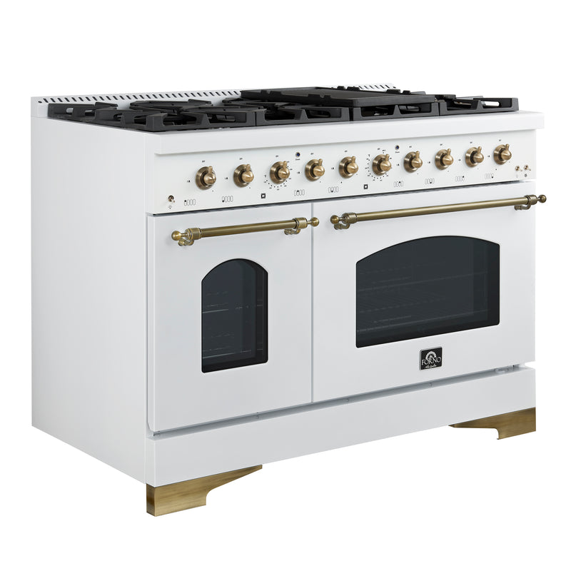 Load image into Gallery viewer, Forno Antico 48-Inch Freestanding Gas Range, White, Antique Brass Design, 8 Burners, Griddle, Double Ovens, Energy Efficient
