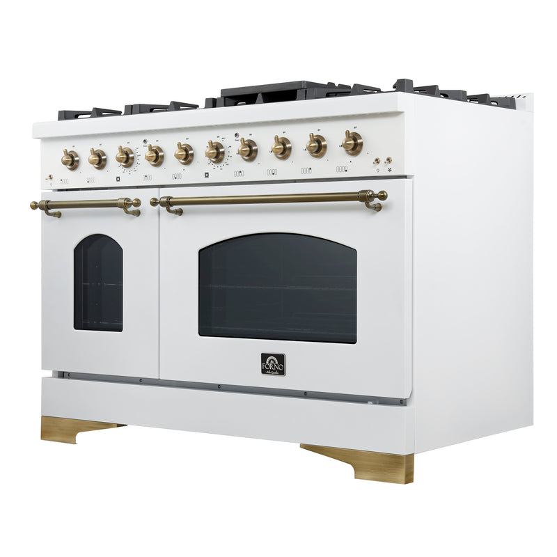 Load image into Gallery viewer, Forno Antico 48-Inch Freestanding Gas Range, White, Antique Brass Design, 8 Burners, Griddle, Double Ovens, Energy Efficient
