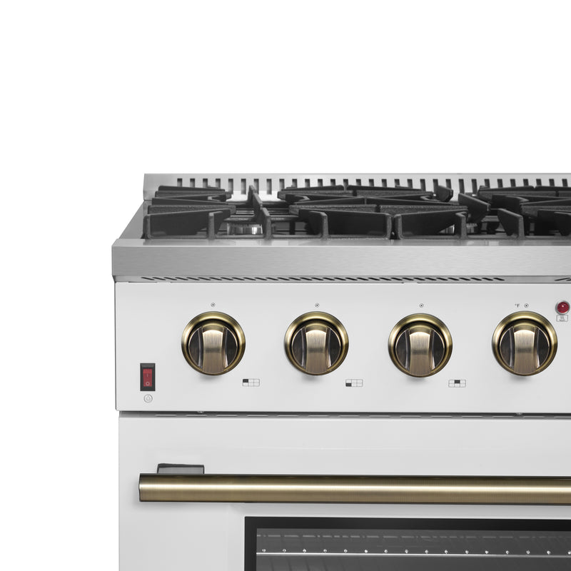 Load image into Gallery viewer, Forno Galiano 36-inch Freestanding Gas Range in White with Antique Brass Design, 6 Burners, 83,000 BTU, 5.36 cu.ft. Convection Oven
