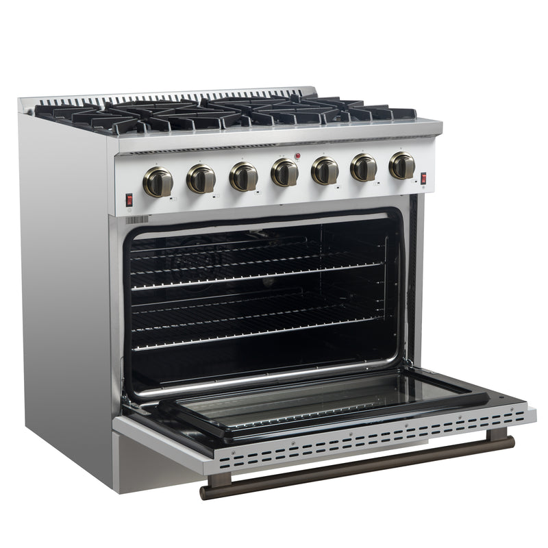 Load image into Gallery viewer, Forno Galiano 36-inch Freestanding Gas Range in White with Antique Brass Design, 6 Burners, 83,000 BTU, 5.36 cu.ft. Convection Oven
