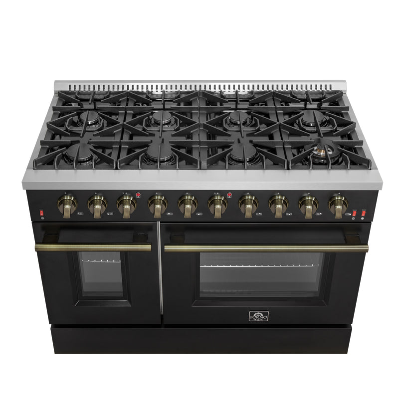 Load image into Gallery viewer, FORNO Galiano 48-inch Gas Range Black &amp; Antique Brass Design, 8 Burners, 107,000 BTU, Griddle, 6.58 cu.ft. Double Ovens
