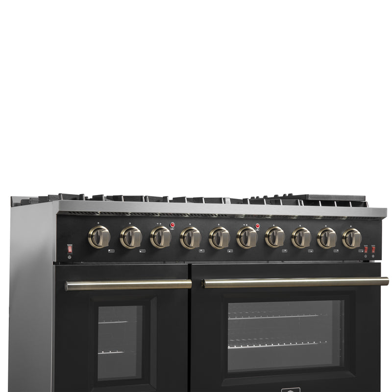 Load image into Gallery viewer, FORNO Galiano 48-inch Gas Range Black &amp; Antique Brass Design, 8 Burners, 107,000 BTU, Griddle, 6.58 cu.ft. Double Ovens
