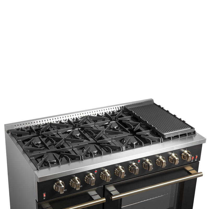 Load image into Gallery viewer, FORNO Galiano 48-inch Gas Range Black &amp; Antique Brass Design, 8 Burners, 107,000 BTU, Griddle, 6.58 cu.ft. Double Ovens

