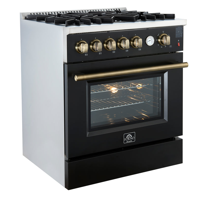 Load image into Gallery viewer, Giovanni 30-inch Gas Range Black &amp; Antique Brass Design, 5 Burners 67,000 BTU, 4.32 cu.ft. Convection Oven
