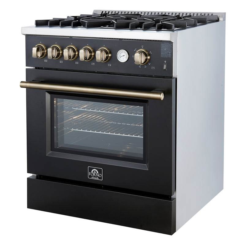 Load image into Gallery viewer, Giovanni 30-inch Gas Range Black &amp; Antique Brass Design, 5 Burners 67,000 BTU, 4.32 cu.ft. Convection Oven
