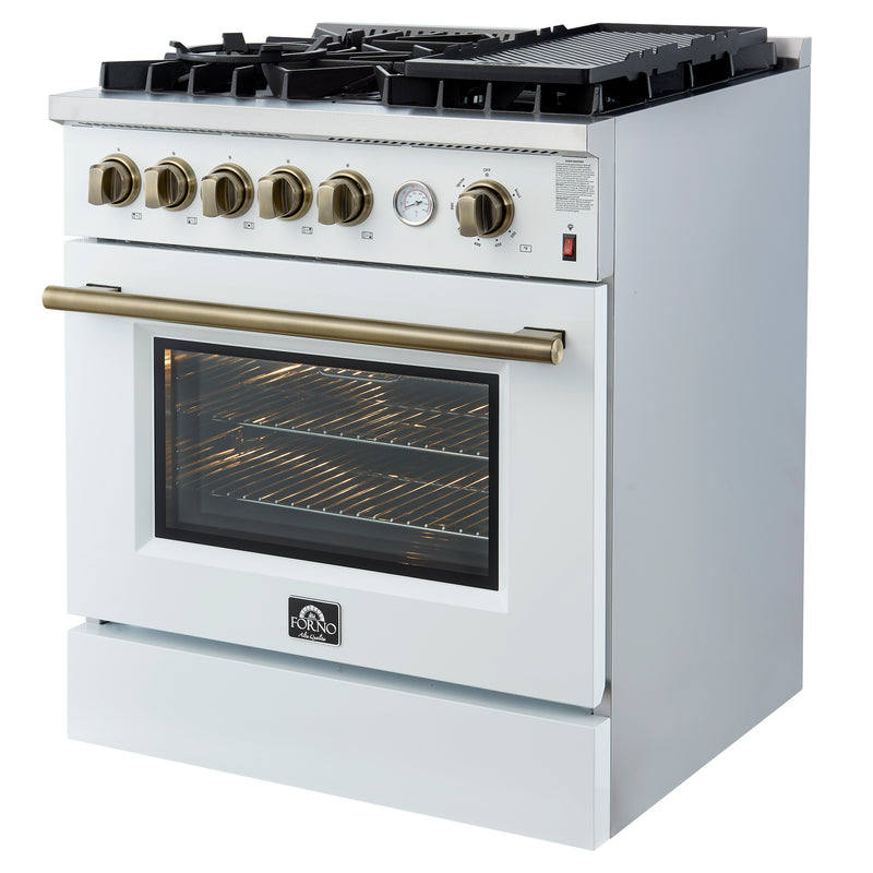 Load image into Gallery viewer, Giovanni 30-inch Gas Range White &amp; Antique Brass Design, 5 Burners 67,000 BTU, 4.32 cu.ft. Convection Oven
