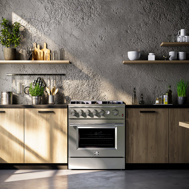 Load image into Gallery viewer, FORNO Giovanni 30-inch Gas Range Stainless Steel, 5 Burners 67,000 BTU, 4.32 cu.ft. Convection Oven
