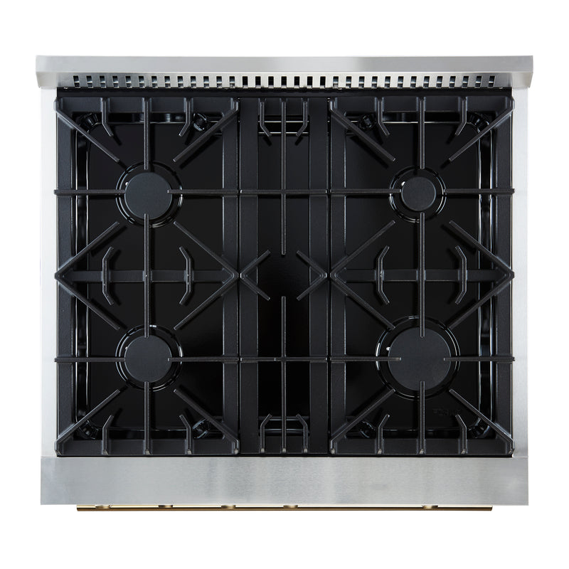 Load image into Gallery viewer, Marco 30-inch Gas Range Black &amp; Antique Brass Design, 4 Burners 37,000 BTU, 4.32 cu.ft. Convection Oven
