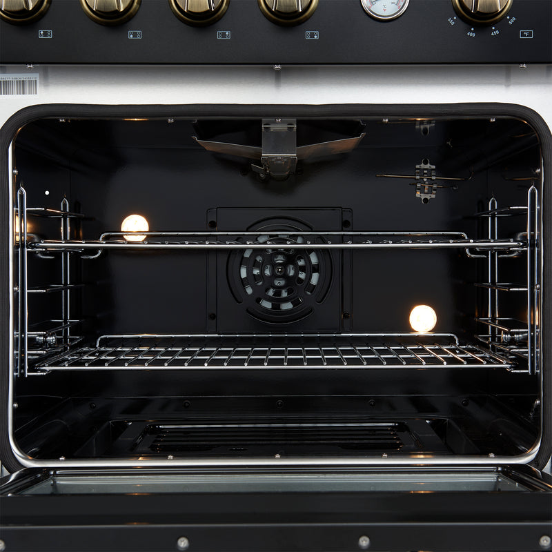 Load image into Gallery viewer, Marco 30-inch Gas Range Black &amp; Antique Brass Design, 4 Burners 37,000 BTU, 4.32 cu.ft. Convection Oven

