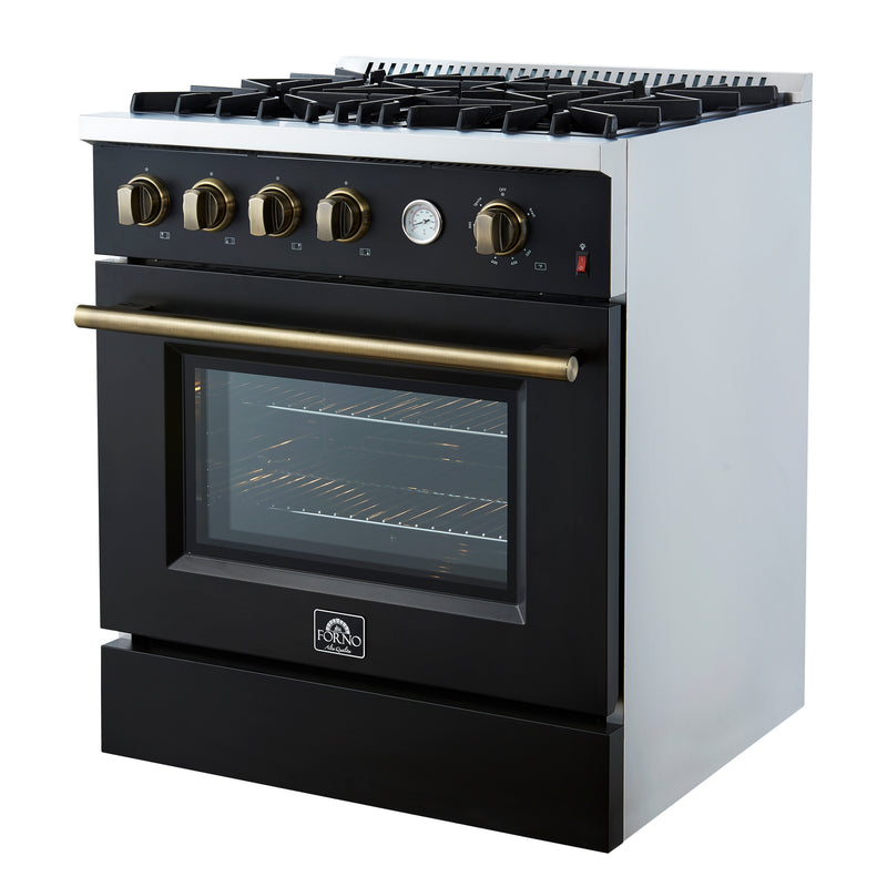 Load image into Gallery viewer, Marco 30-inch Gas Range Black &amp; Antique Brass Design, 4 Burners 37,000 BTU, 4.32 cu.ft. Convection Oven
