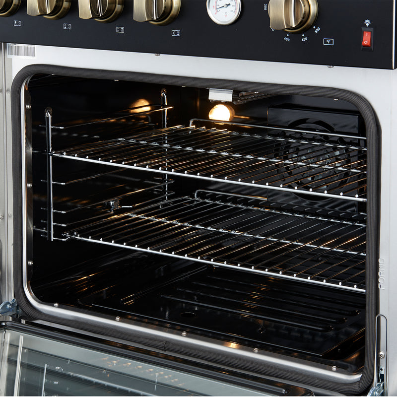 Load image into Gallery viewer, Marco 30-inch Gas Range Black &amp; Antique Brass Design, 4 Burners 37,000 BTU, 4.32 cu.ft. Convection Oven
