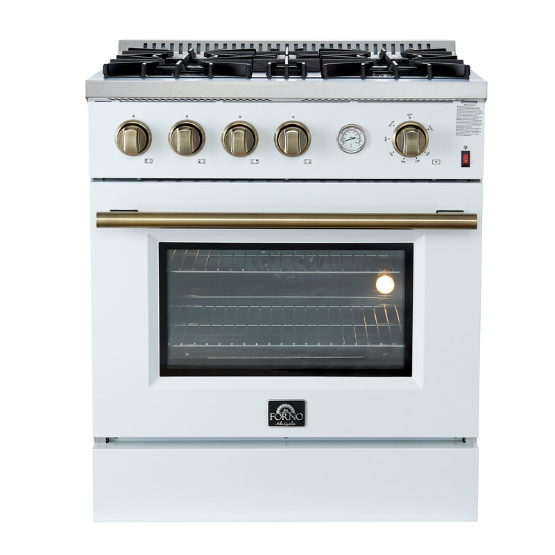Load image into Gallery viewer, Marco 30-inch Gas Range White &amp; Antique Brass Design, 4 Burners 37,000 BTU, 4.32 cu.ft. Convection Oven
