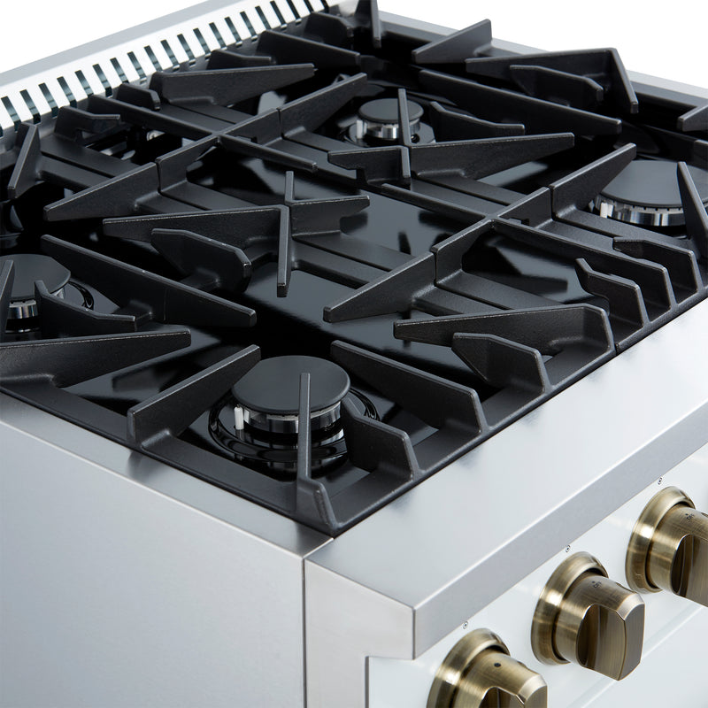 Load image into Gallery viewer, Marco 30-inch Gas Range White &amp; Antique Brass Design, 4 Burners 37,000 BTU, 4.32 cu.ft. Convection Oven

