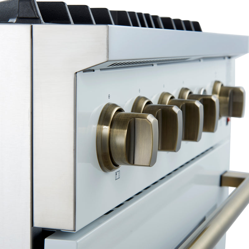 Load image into Gallery viewer, Marco 30-inch Gas Range White &amp; Antique Brass Design, 4 Burners 37,000 BTU, 4.32 cu.ft. Convection Oven
