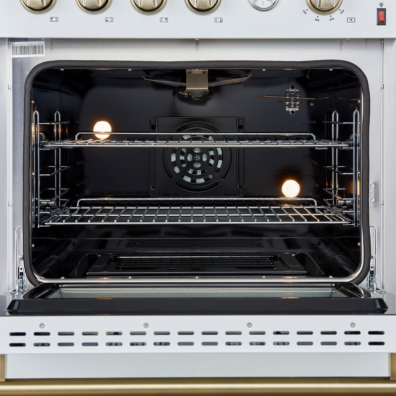 Load image into Gallery viewer, Marco 30-inch Gas Range White &amp; Antique Brass Design, 4 Burners 37,000 BTU, 4.32 cu.ft. Convection Oven
