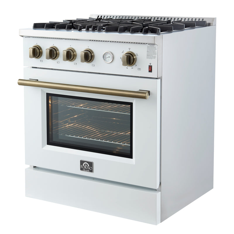 Load image into Gallery viewer, Marco 30-inch Gas Range White &amp; Antique Brass Design, 4 Burners 37,000 BTU, 4.32 cu.ft. Convection Oven
