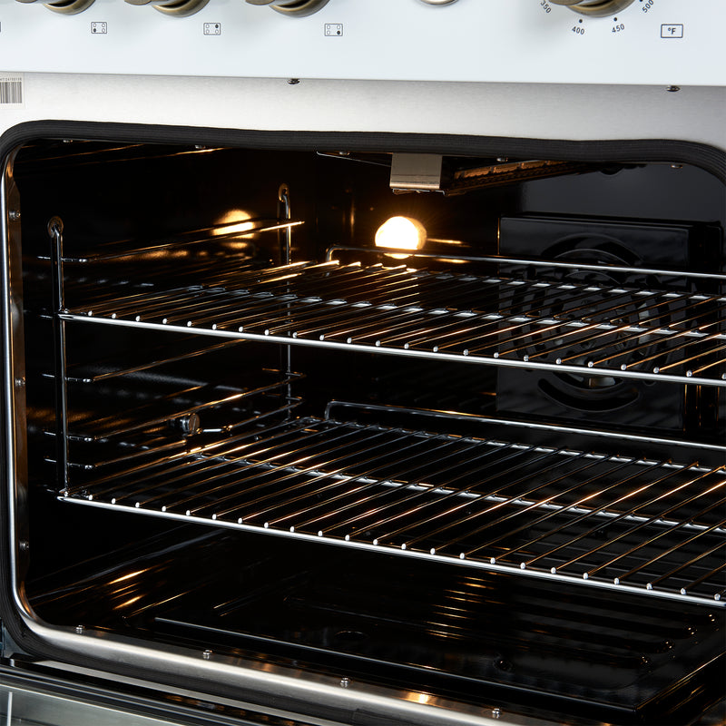 Load image into Gallery viewer, Marco 30-inch Gas Range White &amp; Antique Brass Design, 4 Burners 37,000 BTU, 4.32 cu.ft. Convection Oven
