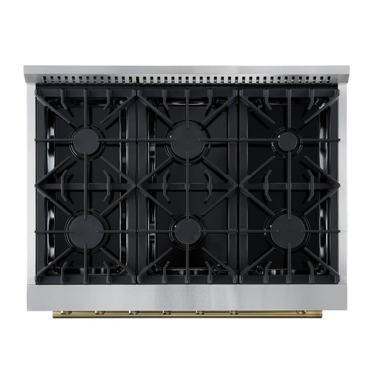 Marco 36-Inch Gas Range White & Antique Brass Design, 6 Burners 67,000 BTU, 5.36 cu.ft. Convection Oven